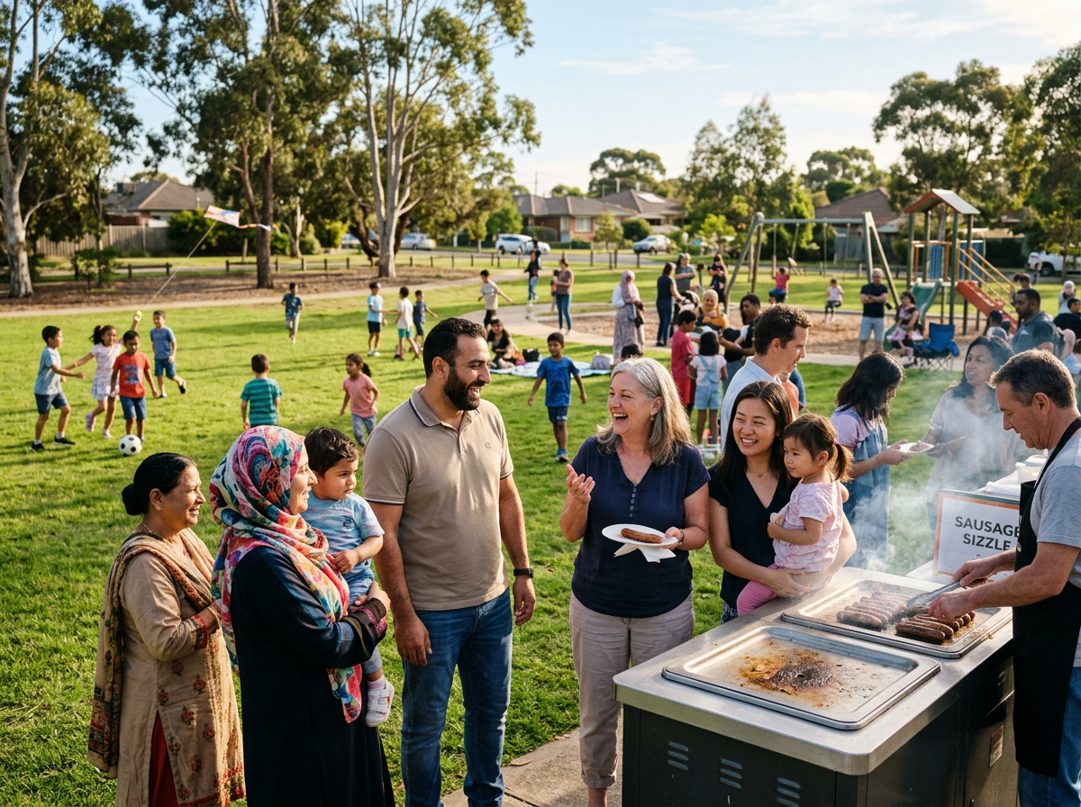 Multicultural families gathered at a community event in the park